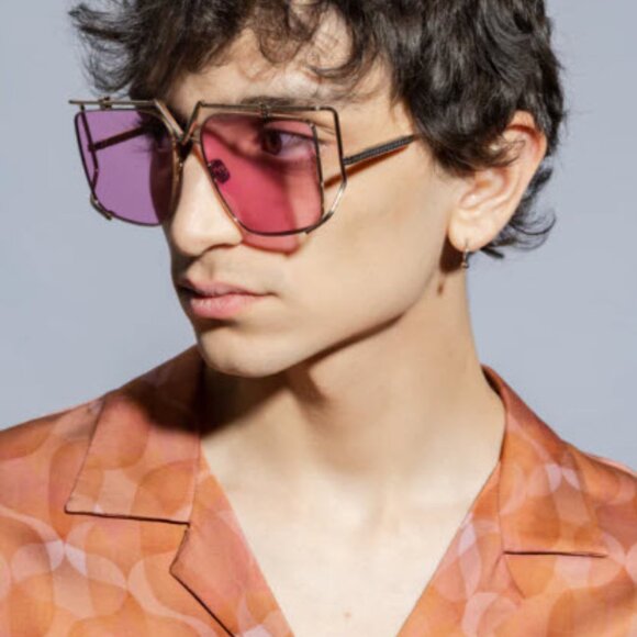 Auth New Valentino V-Light Gold Pink Oversized Sunglasses VLS116-C Celebrity - Picture 7 of 8